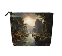ZhRiYan Mountains and Rivers Trousse de maquillage en faux chanvre - Trousse de toilette de voyage polyvalente, organiseur de cosmétiques réutilisable avec pochette à fermeture éclair, noir, taille