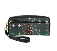 ZhRiYan Petite trousse de maquillage en cuir avec imprimé arbre de Noël ronde - Trousse de toilette de voyage pour femme - Réutilisable avec fermeture éclair - Noir - Taille unique - Noir - Taille