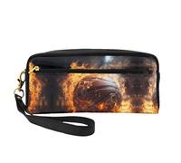 ZhRiYan Petite trousse de maquillage en cuir imprimé Basketball on Fire and Water Flame Splashing - Trousse de toilette de voyage pour femme - Trousse cosmétique réutilisable avec fermeture éclair