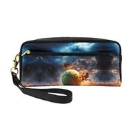 ZhRiYan Petite trousse de maquillage en cuir imprimé Lightning Tennis - Trousse de toilette de voyage pour femme - Réutilisable avec fermeture éclair - Noir - Taille unique - Noir - Taille unique