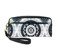 ZhRiYan Petite trousse de maquillage ronde en cuir imprimé totem noir et blanc - Trousse de toilette de voyage pour femme, trousse de maquillage réutilisable avec fermeture éclair, noir, taille unique
