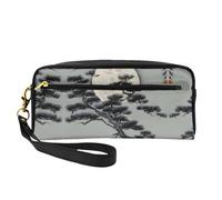 ZhRiYan Pine Tree under the moon Petite trousse de maquillage en cuir imprimé - Trousse de toilette de voyage pour femme - Trousse de maquillage réutilisable avec fermeture éclair - Noir - Taille