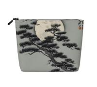 ZhRiYan Pine Tree Under the Moon Trousse de maquillage en faux chanvre - Trousse de toilette de voyage polyvalente, organiseur cosmétique réutilisable avec pochette à fermeture éclair, noir, taille