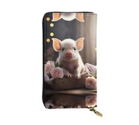ZhRiYan Portefeuille long en cuir imprimé jeune cochon mignon - Portefeuille tendance pour femme avec poche pour pièces de monnaie, noir, taille unique, noir, taille unique, Noir , Taille unique