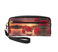 ZhRiYan Red Roses at Sunset Petite trousse de maquillage en cuir imprimé - Trousse de toilette de voyage pour femme, trousse de maquillage réutilisable avec fermeture éclair, noir, taille unique, Noir