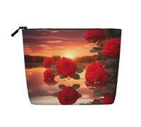 ZhRiYan Red Roses at Sunset Trousse de maquillage en chanvre synthétique - Trousse de toilette de voyage polyvalente, organiseur cosmétique réutilisable avec pochette à fermeture éclair, noir, taille