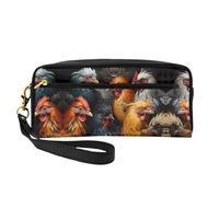 ZhRiYan Roosters Dressed in many colors Print Leather Small Makeup Bag - Travel Toiletry Bag for Women, Reusable Cosmetic Pouch with Zipper, Black, One Size, Black, One Size, Noir , Taille unique