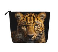 ZhRiYan The Deep Eyed Leopard Faux Chanvre Trousse de toilette de voyage polyvalente, organiseur cosmétique réutilisable avec pochette à fermeture éclair, noir, taille unique, noir, taille unique
