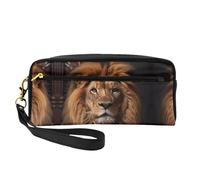 ZhRiYan The Lion's Gaze Petite trousse de maquillage en cuir imprimé - Trousse de toilette de voyage pour femme - Réutilisable avec fermeture éclair - Noir - Taille unique, Noir , Taille unique