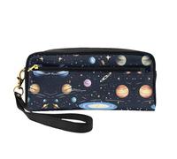 ZhRiYan The Solar Family Petite trousse de maquillage en cuir imprimé - Trousse de toilette de voyage pour femme - Réutilisable avec fermeture éclair - Noir - Taille unique - Noir - Taille unique