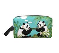 ZhRiYan Trousse à cosmétiques de voyage - Kit Dopp réutilisable avec deux adorables grands pandas imprimés sur toute la face pour articles de toilette, maquillage, accessoires, et plus encore, blanc