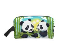 ZhRiYan Trousse à cosmétiques de voyage - Kit Dopp réutilisable avec deux pandas heureux impression intégrale pour produits de toilette, maquillage, accessoires, et plus encore, blanc, taille unique