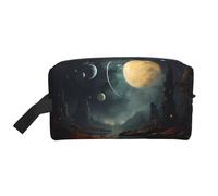 ZhRiYan Trousse à maquillage de voyage - Trousse Dopp réutilisable avec impression intégrale de lune, étoiles et planètes pour produits de toilette, maquillage, accessoires et plus encore, blanc