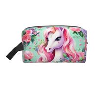 ZhRiYan Trousse à maquillage de voyage - Trousse Dopp réutilisable avec impression intégrale licorne rose pour produits de toilette, maquillage, accessoires et plus encore, blanc, taille unique, blanc
