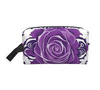 ZhRiYan Trousse de maquillage de voyage - Kit Dopp réutilisable avec de belles roses violettes imprimées sur toute la face pour articles de toilette, maquillage, accessoires et plus encore, blanc