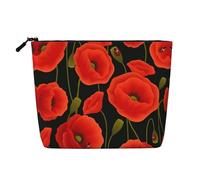 ZhRiYan Trousse de maquillage en chanvre artificiel avec motif de coquelicot - Trousse de toilette de voyage polyvalente, organiseur de cosmétiques réutilisable avec pochette à fermeture éclair, noir