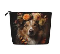 ZhRiYan Trousse de maquillage en chanvre artificiel pour fille avec fleurs - Trousse de toilette de voyage polyvalente, organiseur de cosmétiques réutilisable avec pochette à fermeture éclair, noir