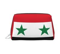 ZhRiYan Trousse de maquillage en cuir doré - Drapeau de la République arabe syrienne avec fermeture éclair - Organiseur de toilette portable pour un usage quotidien, Argent, One Size