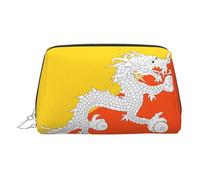 ZhRiYan Trousse de maquillage en cuir doré - Drapeau du Royaume du Bhoutan avec fermeture éclair - Organiseur de toilette portable pour un usage quotidien, Argent, One Size