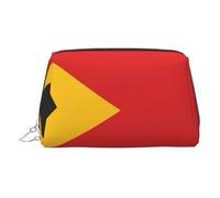 ZhRiYan Trousse de maquillage en cuir doré - Motif drapeau du Timor-Leste avec fermeture éclair - Organiseur de toilette portable pour un usage quotidien, Argent, One Size