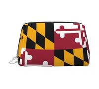 ZhRiYan Trousse de maquillage en cuir doré - Sacs cosmétiques de voyage avec motif drapeau de l'État du Maryland avec fermeture éclair, organiseur de toilette portable pour un usage quotidien, Argent
