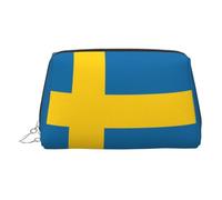 ZhRiYan Trousse de maquillage en cuir doré - Sacs cosmétiques de voyage avec motif drapeau suédois avec fermeture éclair, organiseur de toilette portable pour un usage quotidien, Argent, One Size