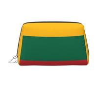 ZhRiYan Trousse de maquillage en cuir doré - Trousse de maquillage de voyage avec drapeau de la Lituanie avec fermeture éclair, organiseur de toilette portable pour un usage quotidien, Argenté, taille