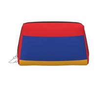 ZhRiYan Trousse de maquillage en cuir doré - Trousse de maquillage de voyage avec drapeau de l'Arménie avec fermeture éclair, organiseur de toilette portable pour un usage quotidien, Argent, One Size