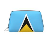 ZhRiYan Trousse de maquillage en cuir doré - Trousse de maquillage de voyage avec drapeau de Sainte-Lucie avec fermeture éclair, organiseur de toilette portable pour un usage quotidien, Argent, One
