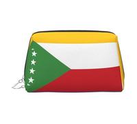 ZhRiYan Trousse de maquillage en cuir doré - Trousse de maquillage de voyage avec drapeau des Comores avec fermeture éclair, organiseur de toilette portable pour un usage quotidien, Argent, One Size