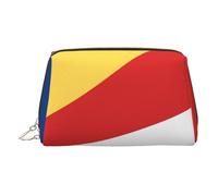 ZhRiYan Trousse de maquillage en cuir doré - Trousse de maquillage de voyage avec drapeau des Seychelles avec fermeture éclair, organiseur de toilette portable pour un usage quotidien, Or, One Size