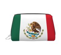 ZhRiYan Trousse de maquillage en cuir doré - Trousse de maquillage de voyage avec drapeau du Mexique avec fermeture éclair, organiseur de toilette portable pour un usage quotidien, Argent, One Size