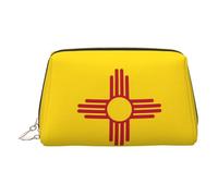 ZhRiYan Trousse de maquillage en cuir doré - Trousse de maquillage de voyage avec drapeau du Nouveau-Mexique avec fermeture éclair, organiseur de toilette portable pour un usage quotidien, Or, One