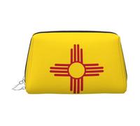 ZhRiYan Trousse de maquillage en cuir doré - Trousse de maquillage de voyage avec drapeau du Nouveau-Mexique avec fermeture éclair, organiseur de toilette portable pour un usage quotidien, Argent, One