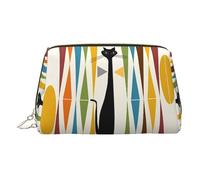 ZhRiYan Trousse de maquillage en cuir doré - Trousse de maquillage de voyage avec motif chat moderne du milieu du siècle avec fermeture éclair, organiseur de toilette portable pour un usage quotidien