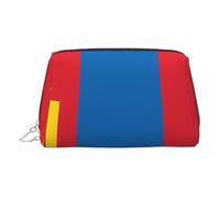 ZhRiYan Trousse de maquillage en cuir doré - Trousse de maquillage de voyage avec motif drapeau de la Mongolie avec fermeture éclair, organiseur de toilette portable pour un usage quotidien, Argent