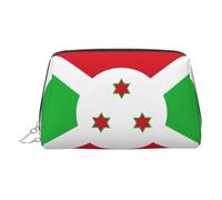 ZhRiYan Trousse de maquillage en cuir doré - Trousse de maquillage de voyage avec motif drapeau du Burundi avec fermeture éclair, organiseur de toilette portable pour un usage quotidien, Argent, One