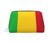ZhRiYan Trousse de maquillage en cuir doré - Trousse de maquillage de voyage avec motif drapeau du Mali avec fermeture éclair, organiseur de toilette portable pour un usage quotidien, Argent, One Size