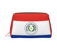 ZhRiYan Trousse de maquillage en cuir doré - Trousse de toilette portable avec motif drapeau du Paraguay avec fermeture éclair pour un usage quotidien, Or, One Size