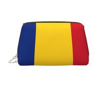 ZhRiYan Trousse de maquillage en cuir doré - Trousse de voyage avec drapeau de la Roumanie avec fermeture éclair, organiseur de toilette portable pour un usage quotidien, Or, One Size