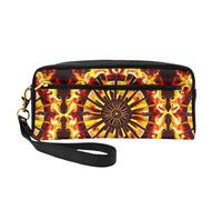 ZhRiYan Turning the flame Petite trousse de maquillage en cuir imprimé - Trousse de toilette de voyage pour femme - Réutilisable avec fermeture éclair - Noir - Taille unique - Noir - Taille unique