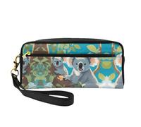 ZhRiYan Two Happy Koalas Petite trousse de maquillage en cuir avec imprimé koalas - Trousse de toilette de voyage pour femme - Réutilisable avec fermeture éclair - Noir - Taille unique, Noir , Taille