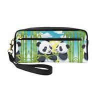 ZhRiYan Two Happy Pandas Petite trousse de maquillage en cuir imprimé - Trousse de toilette de voyage pour femme - Réutilisable avec fermeture éclair - Noir - Taille unique - Noir - Taille unique