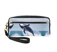 ZhRiYan Whales at sea - Petite trousse de maquillage en cuir imprimé - Trousse de toilette de voyage pour femme - Réutilisable avec fermeture éclair - Noir - Taille unique, Noir , Taille unique