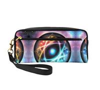 ZhRiYan Wonderful Universe Petite trousse de maquillage en cuir imprimé - Trousse de toilette de voyage pour femme - Réutilisable avec fermeture éclair - Noir - Taille unique - Noir - Taille unique