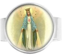 ZHSHQIN Bague en verre avec médaille Vierge Marie Notre Dame de la Miraculeuse, Verre Verre Argenté