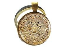 ZHSHQIN Porte-clés calendrier maya calendrier maya bijoux calendrier aztèque bijoux mayas bijoux dôme en verre bijoux Wicca, bronze, 25
