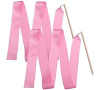 ZHSOAO 2 Pcs Ribbon Kids Dancing Streamers Silk No Knot Rhythmic Gymnastics Red Dance Child pour Enfants Danse Artistique(Pink)
