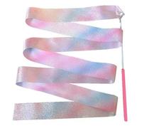 ZHSOAO 5/10pcs Flashing Star Gym Ribbons Dance Ribbon Rhythmic Art Gymnastics Ballet Streamer Twirling Rod Rainbow Stick Training pour Enfants Danse Artistique(5pcs Pink,2M)