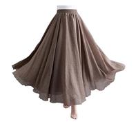 ZHSOAO Robe littéraire en Coton et Lin for Fille, Taille élastique, Jupe trapèze Extensible, Couleur Unie, Jupes Longues for Femmes pour Femme(Color 6,M)